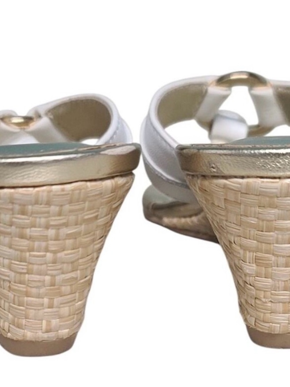 Lilly Pulitzer McKim White Leather Raffia Wedge Sandals - Picture 4 of 6